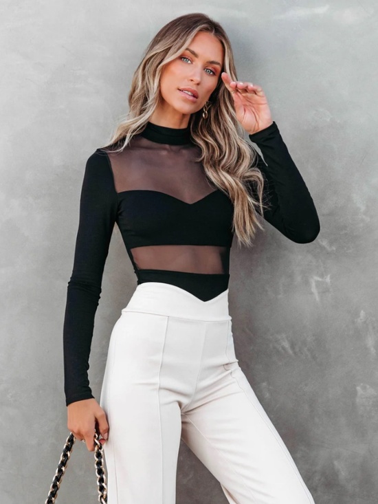 Vici Tops - Vici Collection All Eyes On Me Sheer Mock Neck Bodysuit - Women's Small